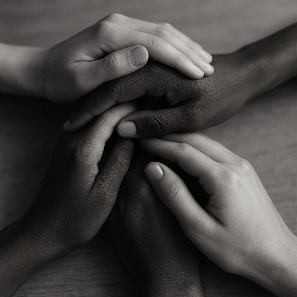 Growing People - Mani che si uniscono in cerchio, simbolo di comunità e connessione